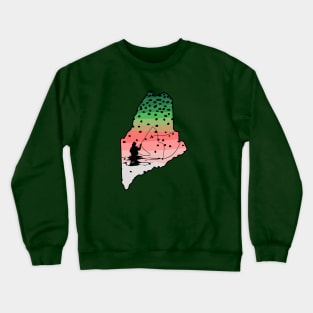 Rainbow Trout Fly Fish Maine State Map Fly Fishing Fisherman Gifts Crewneck Sweatshirt